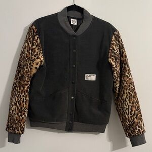 Gray Bomber Leopard Sleeve Jacket